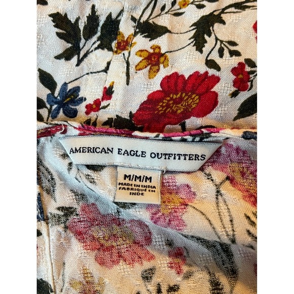 American Eagle Boho Floral Romper White Red Blue Bell Sleeve Medium M Women - Picture 3 of 6